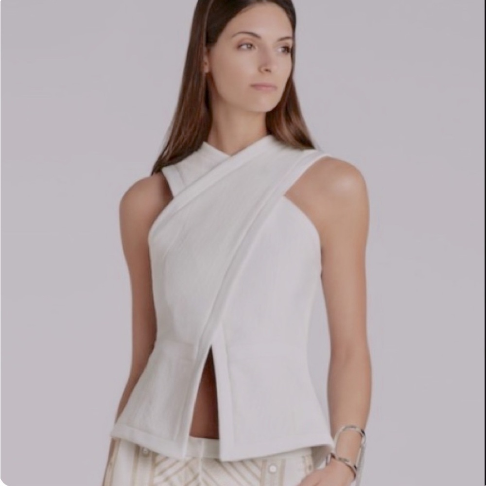 BCBGMaxAzria White Cross-Front Sleeveless Top